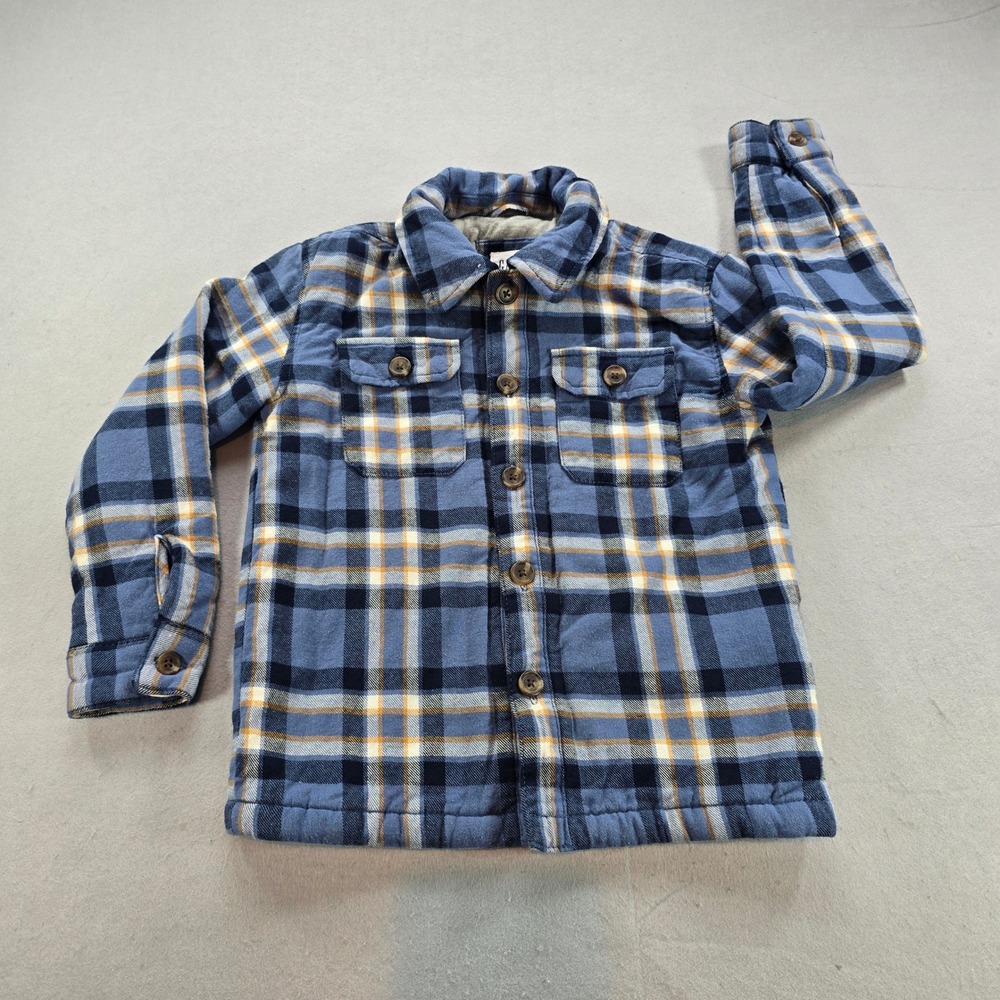 Gap Kids Blue Plaid Quilted Flannel Shirt Jacket Boys Size S 6-7 Jersey Lined